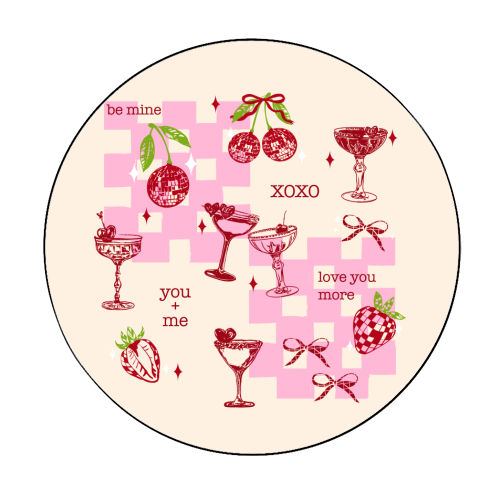 Coquette Cherry Disco Valentine Cocktail Illustration - Circle Sticker by EZbie