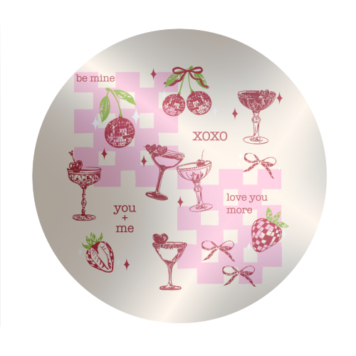 Coquette Cherry Disco Valentine Cocktail Illustration - Circle Sticker by EZbie