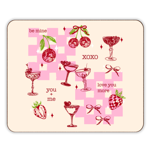 Coquette Cherry Disco Valentine Cocktail Illustration - designer placemat by EZbie