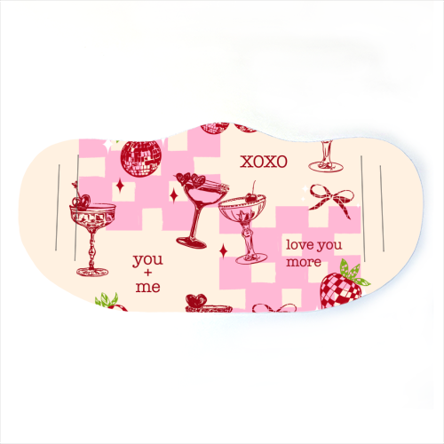 Coquette Cherry Disco Valentine Cocktail Illustration - face cover mask by EZbie