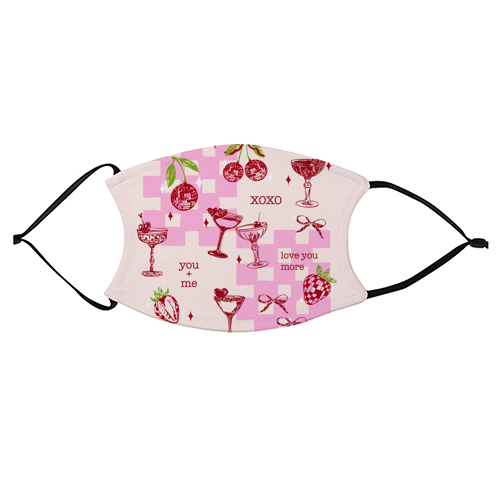 Coquette Cherry Disco Valentine Cocktail Illustration - face cover mask by EZbie
