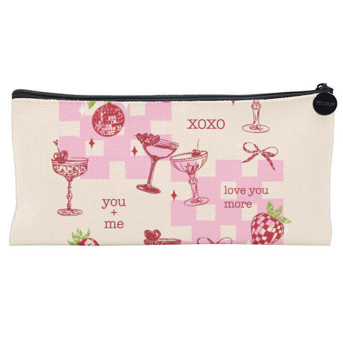 Coquette Cherry Disco Valentine Cocktail Illustration - flat pencil case by EZbie