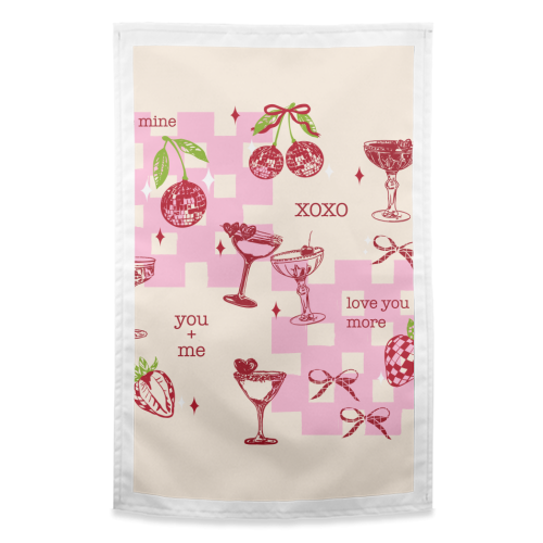 Coquette Cherry Disco Valentine Cocktail Illustration - funny tea towel by EZbie