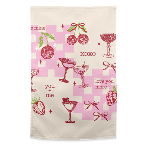 Coquette Cherry Disco Valentine Cocktail Illustration - funny tea towel by EZbie