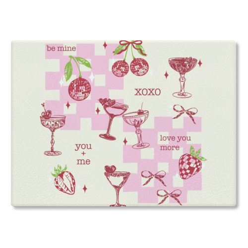 Coquette Cherry Disco Valentine Cocktail Illustration - glass chopping board by EZbie