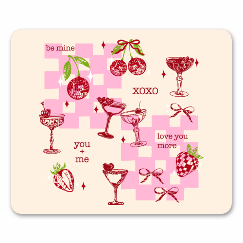 Coquette Cherry Disco Valentine Cocktail Illustration - mouse mat by EZbie