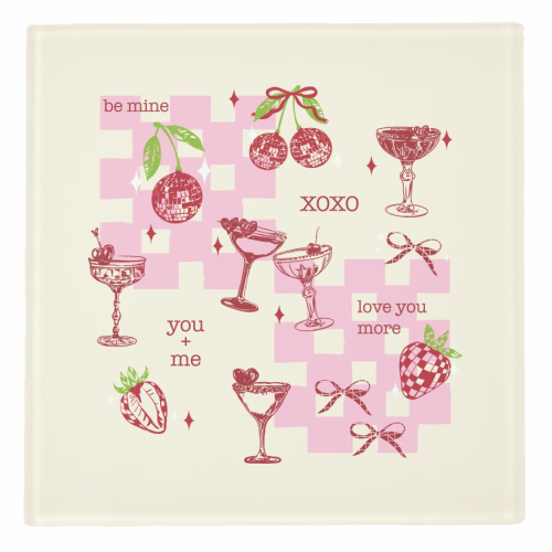Coquette Cherry Disco Valentine Cocktail Illustration - personalised beer coaster by EZbie