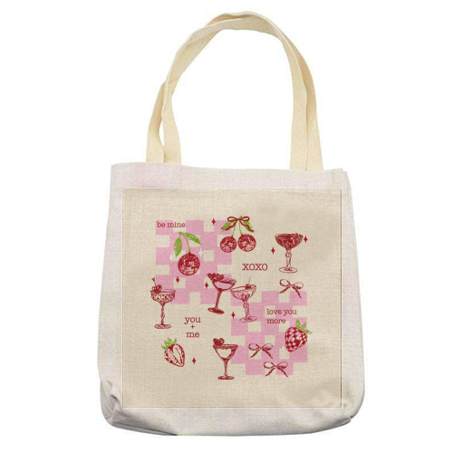 Coquette Cherry Disco Valentine Cocktail Illustration - printed canvas tote bag by EZbie
