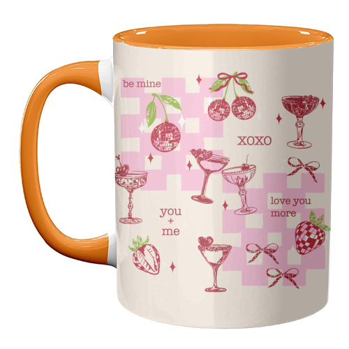 Coquette Cherry Disco Valentine Cocktail Illustration - unique mug by EZbie