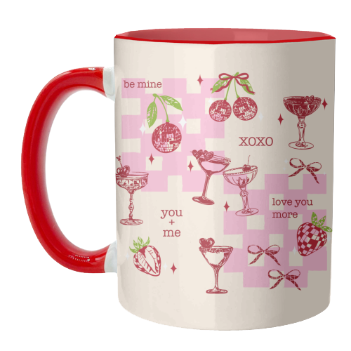 Coquette Cherry Disco Valentine Cocktail Illustration - unique mug by EZbie