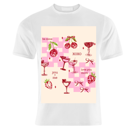 Coquette Cherry Disco Valentine Cocktail Illustration - unique t shirt by EZbie