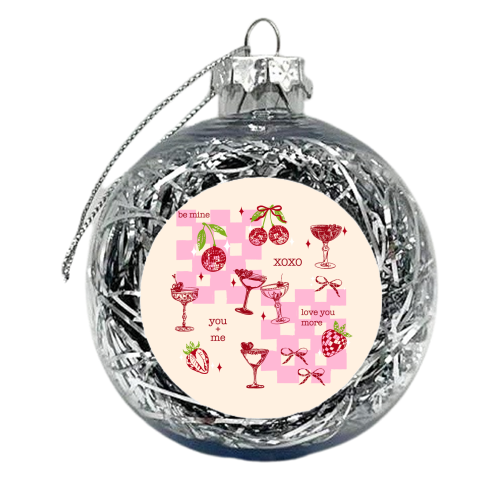 Coquette Cherry Disco Valentine Cocktail Illustration - xmas bauble by EZbie