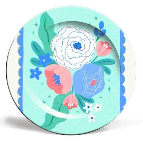 Coquette Floral with Scalloped Border - ceramic dinner plate by Natalie Rodrigues