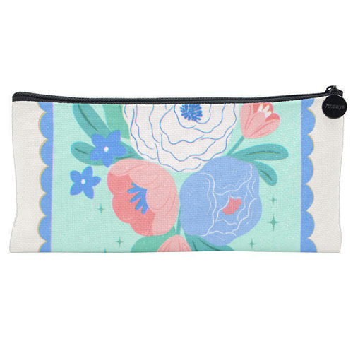 Coquette Floral with Scalloped Border - flat pencil case by Natalie Rodrigues