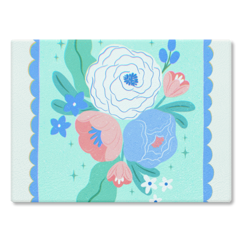 Coquette Floral with Scalloped Border - glass chopping board by Natalie Rodrigues