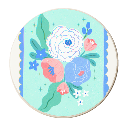 Coquette Floral with Scalloped Border - personalised beer coaster by Natalie Rodrigues
