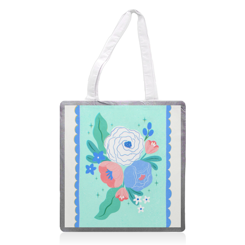Coquette Floral with Scalloped Border - printed canvas tote bag by Natalie Rodrigues