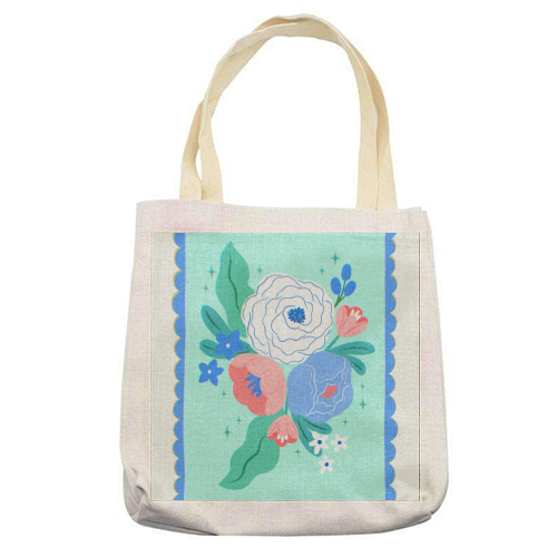 Coquette Floral with Scalloped Border - printed canvas tote bag by Natalie Rodrigues