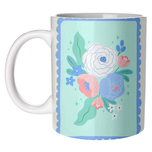 Coquette Floral with Scalloped Border - unique mug by Natalie Rodrigues