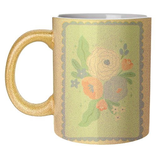 Coquette Floral with Scalloped Border - unique mug by Natalie Rodrigues