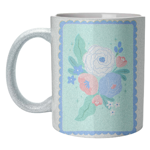 Coquette Floral with Scalloped Border - unique mug by Natalie Rodrigues