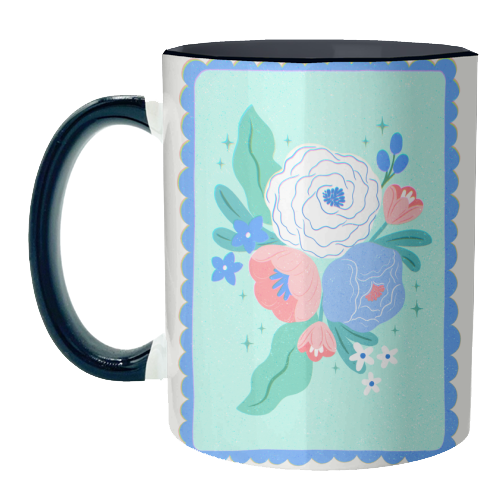 Coquette Floral with Scalloped Border - unique mug by Natalie Rodrigues
