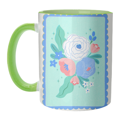 Coquette Floral with Scalloped Border - unique mug by Natalie Rodrigues
