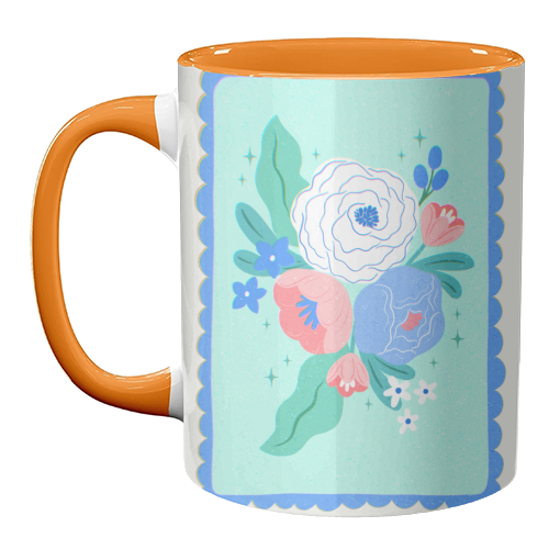 Coquette Floral with Scalloped Border - unique mug by Natalie Rodrigues