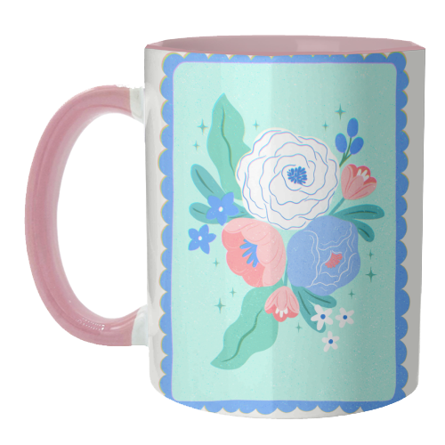 Coquette Floral with Scalloped Border - unique mug by Natalie Rodrigues