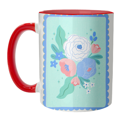 Coquette Floral with Scalloped Border - unique mug by Natalie Rodrigues