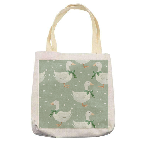 Coquette Goose pattern - printed canvas tote bag by haris kavalla