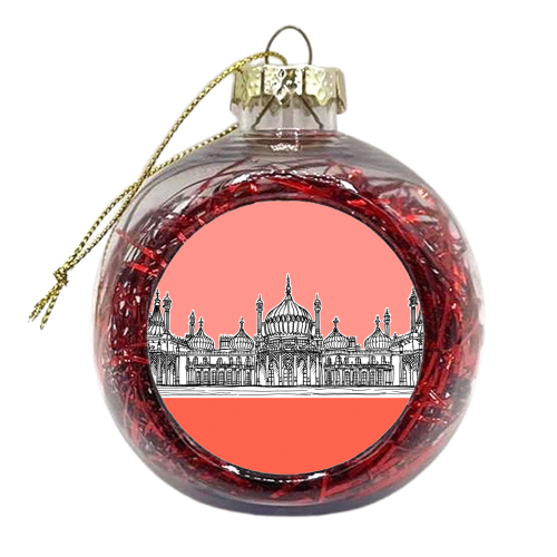 Coral Pink Brighton Pavilion - xmas bauble by Adam Regester