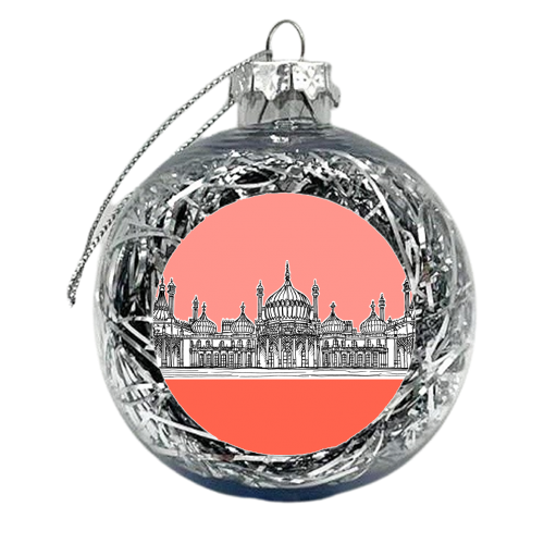 Coral Pink Brighton Pavilion - xmas bauble by Adam Regester