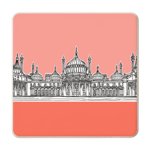 Coral Pink Brighton Pavilion - personalised beer coaster by Adam Regester