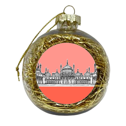 Coral Pink Brighton Pavilion - xmas bauble by Adam Regester