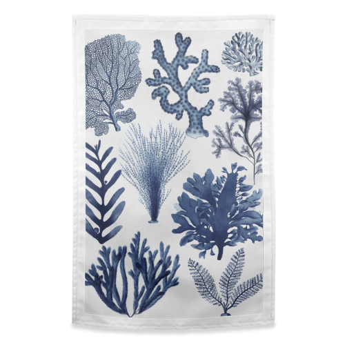 Corals & Seaweed Collection (Blue) - funny tea towel by Gal Design