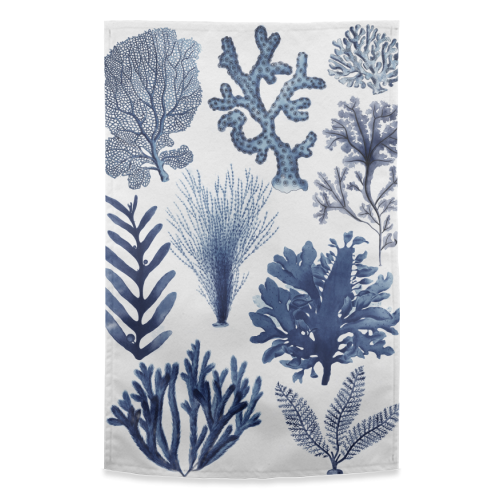 Corals & Seaweed Collection (Blue) - funny tea towel by Gal Design