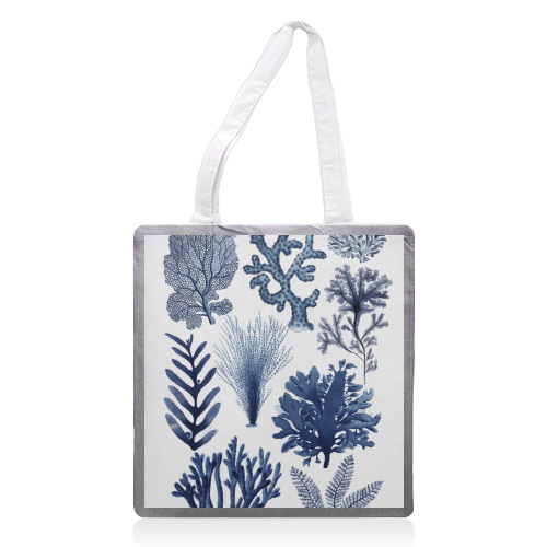 Corals & Seaweed Collection (Blue) - printed canvas tote bag by Gal Design