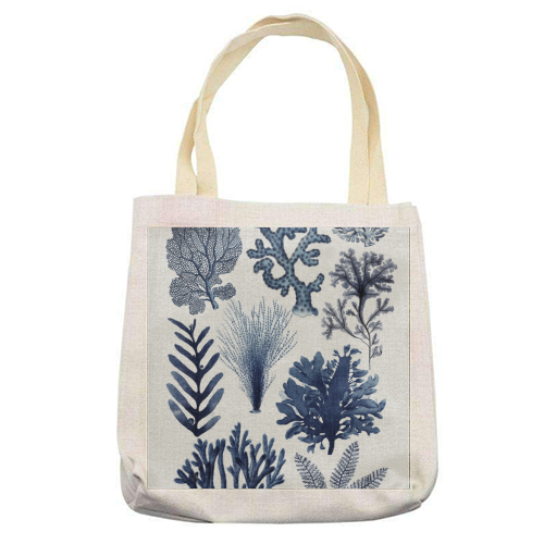 Corals & Seaweed Collection (Blue) - printed canvas tote bag by Gal Design