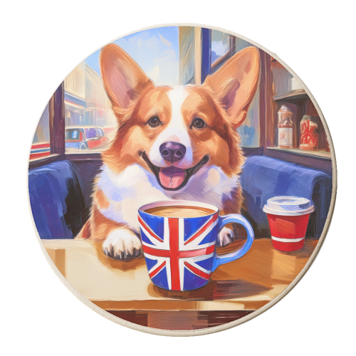 Corgi having Coffee - personalised beer coaster by AP