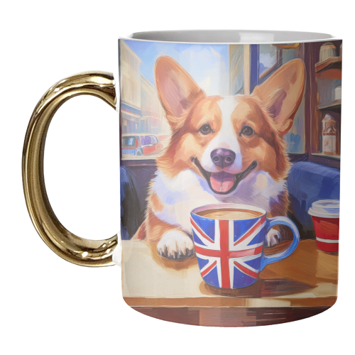 Corgi having Coffee - unique mug by AP