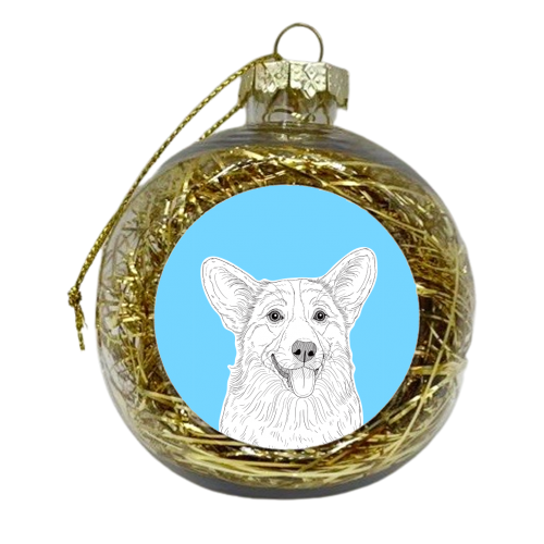 Corgi Portrait On A Pale Blue Background - xmas bauble by Adam Regester