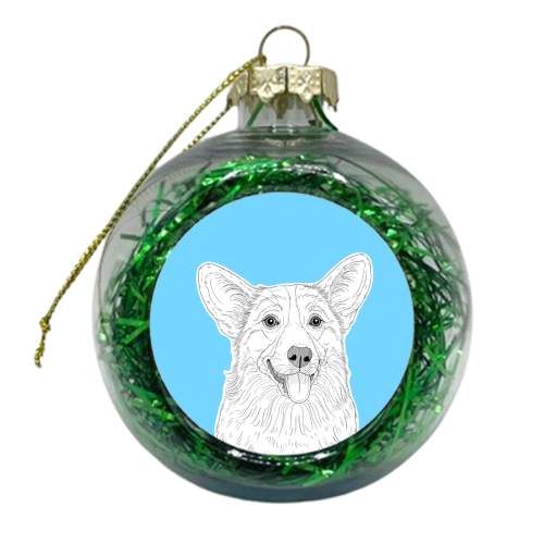 Corgi Portrait On A Pale Blue Background - xmas bauble by Adam Regester