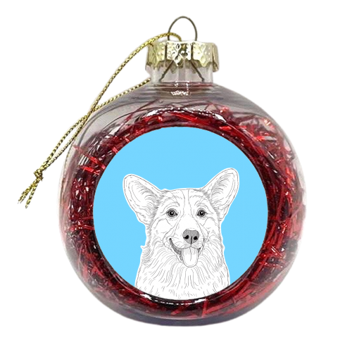 Corgi Portrait On A Pale Blue Background - xmas bauble by Adam Regester