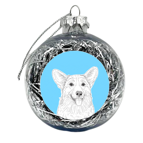 Corgi Portrait On A Pale Blue Background - xmas bauble by Adam Regester