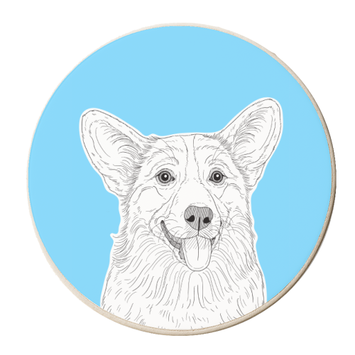 Corgi Portrait On A Pale Blue Background - personalised beer coaster by Adam Regester