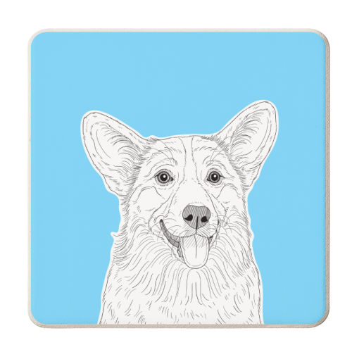 Corgi Portrait On A Pale Blue Background - personalised beer coaster by Adam Regester