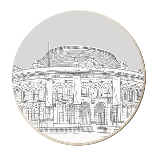 Corn Exchange, Leeds, Illustration (Pale Grey Version) - personalised beer coaster by Adam Regester