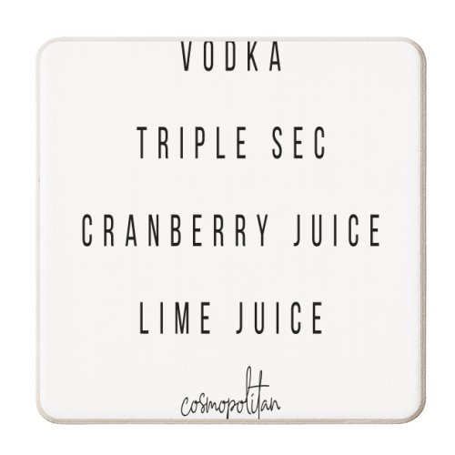 Cosmopolitan Cocktail Recipe - personalised beer coaster by Toni Scott