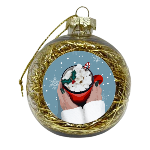 Cosy Christmas fall hot chocolate print - xmas bauble by The Girl Next Draw
